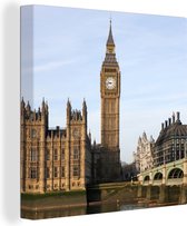 Canvas Schilderij Vooraanzicht van de beroemde Big Ben in Engeland - 90x90 cm - Wanddecoratie