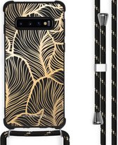 iMoshion Design hoesje met koord voor de Samsung Galaxy S10 Plus - Bladeren - Goud / Zwart