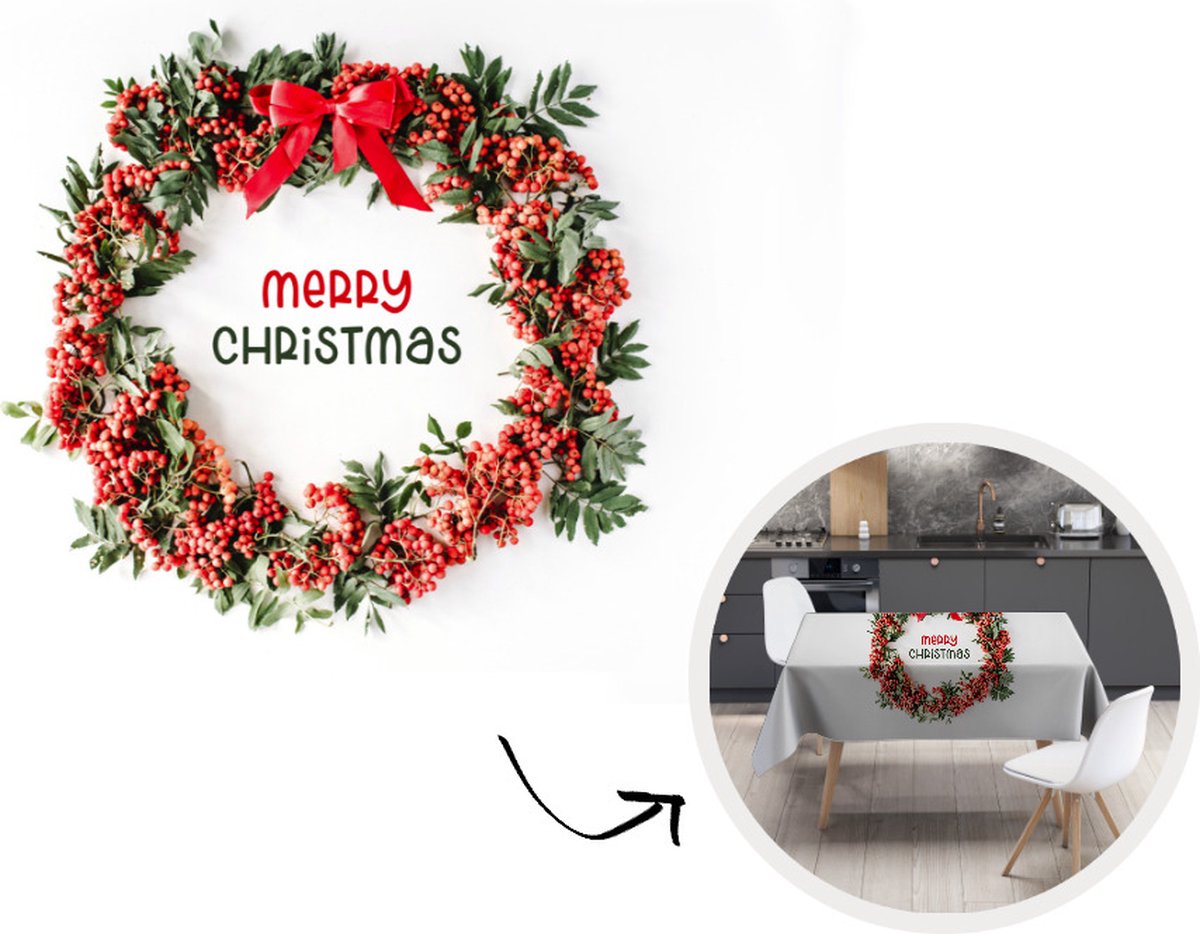 Tafelkleed - Tafellaken - 260x130 cm - Winter - Mistletoe - Tekst - Binnen en Buiten