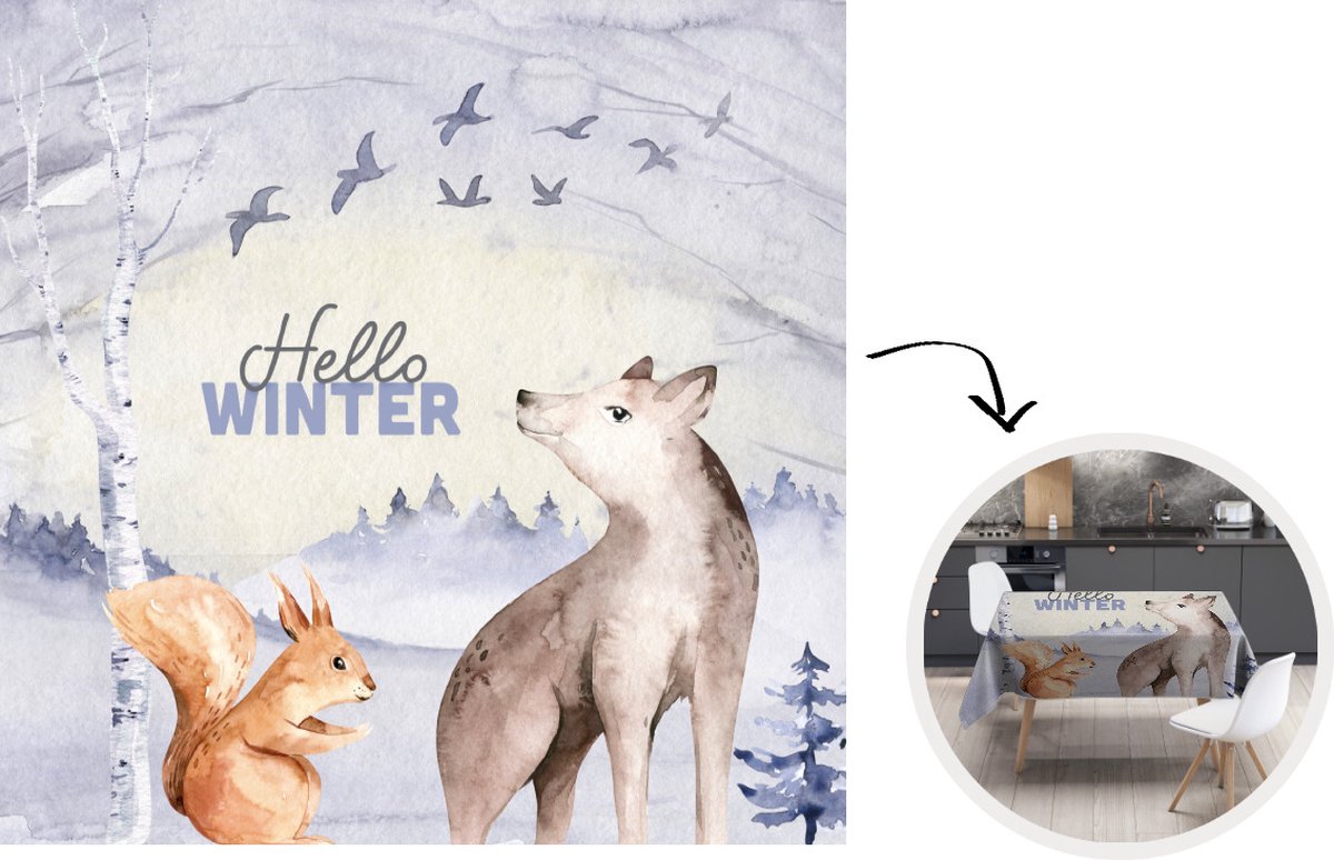Tafelkleed - Tafellaken - 100x100 cm - Dieren - Sneeuw - Winter - Binnen en Buiten
