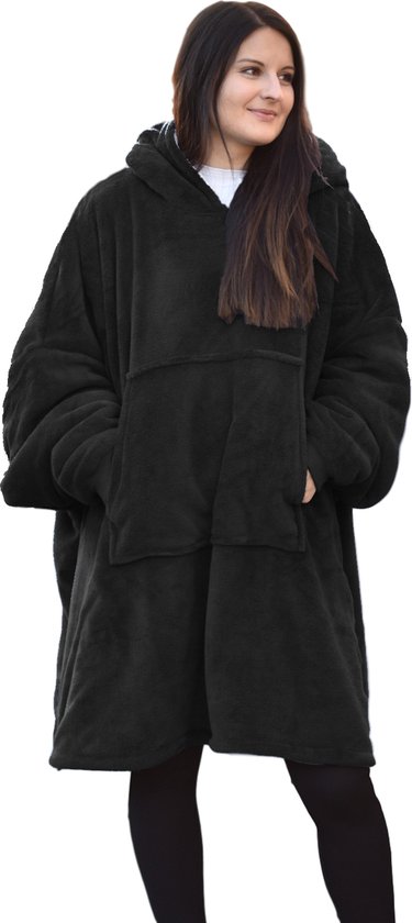 HOMELEVEL Sherpa Hoodie XL Sweatshirt Pullover voor Mannen en Vrouwen Pullover Deken - Zwart