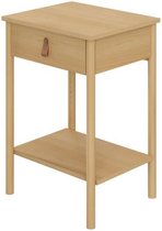 Nachtkastje 1 lade - Hout en melamine met lederen handvat - L 48 x D 40 x H 69 cm
