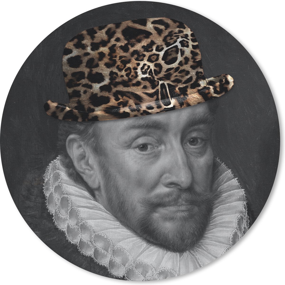 Muismat rond 40x40 cm - Mousepad Kunst - Willem van Oranje - Panterprint - Ronde muismatten