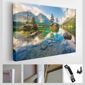 Een mooie zomerochtend aan de Hintersee. Kleurrijke buitenscène in de Oostenrijkse Alpen, regio Salzburg-Umgebung, Oostenrijk, Europa - Modern Art Canvas - Horizontaal - 553680274