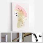 Teal en perzik abstracte aquarel composities. Set van zachte kleur schilderij kunst aan de muur voor huisdecoratie of uitnodigingen - Modern Art Canvas - Verticaal - 1965185275