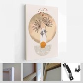 Schilderen Muur Foto's Home Room Decor. Moderne abstracte kunst botanische kunst aan de muur. Boho. Minimal Art Bloem op Geometrische Vormen Achtergrond - Modern Art Canvas - Verti