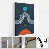 Perzikvallei bij zonsondergang. Set van abstracte zwarte handgeschilderde illustraties voor briefkaart, Social Media Banner, Brochure Cover Design of wanddecoratie achtergrond - mo