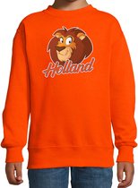 Oranje fan sweater voor kinderen - Holland met cartoon leeuw - Nederland supporter - Koningsdag / EK / WK trui / outfit 130/140 (9-10 jaar)