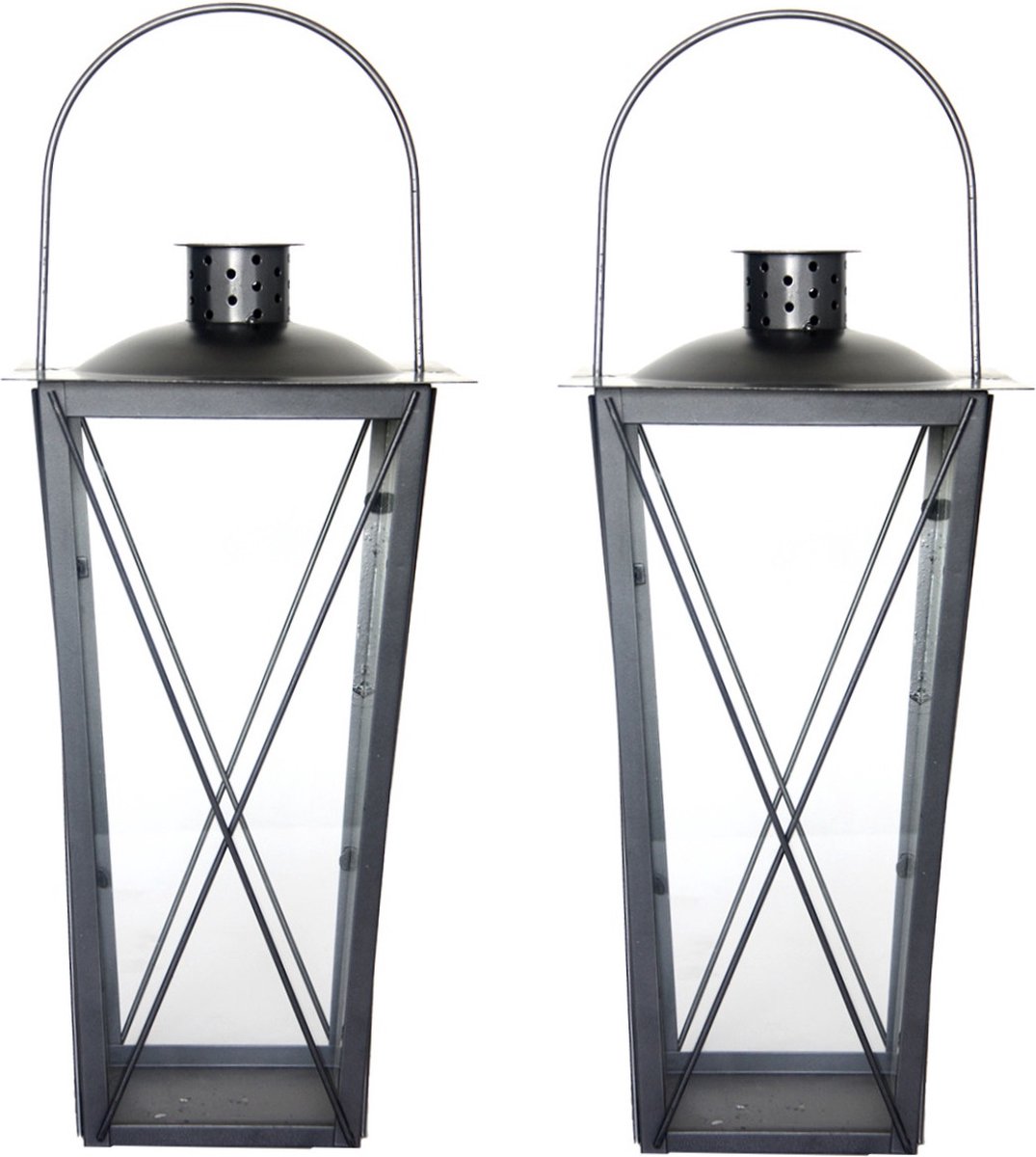 FineHome Luxe roestvrij staal XXL luxe set van 3 tuinlantaarns set windlicht lantaarn glas 30/40/53 cm roestvrij