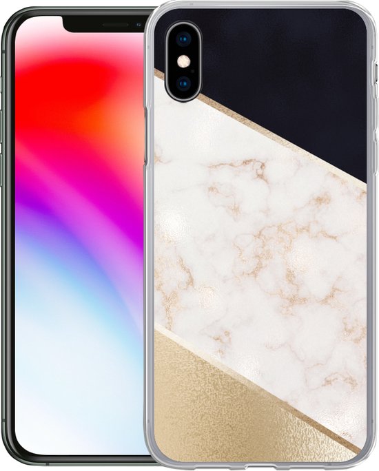 Coque iPhone Xs - Marbre - Or - Rose - Siliconen