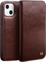 Qialino Genuine Leather Bookcase hoesje iPhone 13 Bruin