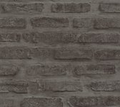 Steen tegel behang Profhome 374223-GU vliesbehang glad met natuur patroon mat grijs zwart 5,33 m2