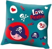 kussen Love Pirates junior 45 x 45 cm polyester blauw