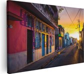 Artaza Peinture sur toile Cuba Maisons colorées au coucher du soleil - 90x60 - Photo sur toile - Impression sur toile