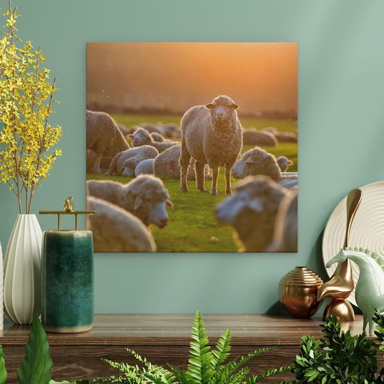 Artaza Peinture sur Toile Troupeau de Moutons au Coucher du Soleil - 30x30 - Klein - Photo sur Toile - Impression sur Toile