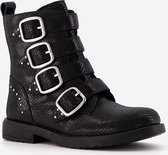 Groot leren meisjes biker boots - Zwart - Maat 27 - Echt leer