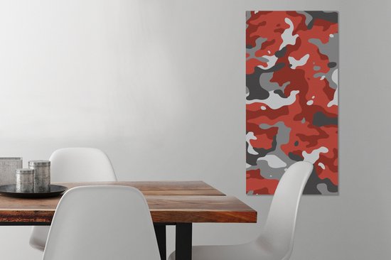 Tableau sur toile Rouge motif camouflage gris - 40x80 cm - Décoration murale