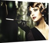 Glamour dame in zwarte jurk - Foto op Dibond - 40 x 30 cm