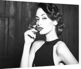 Vrouw met lippenstift zwart wit,  - Foto op Dibond - 80 x 60 cm
