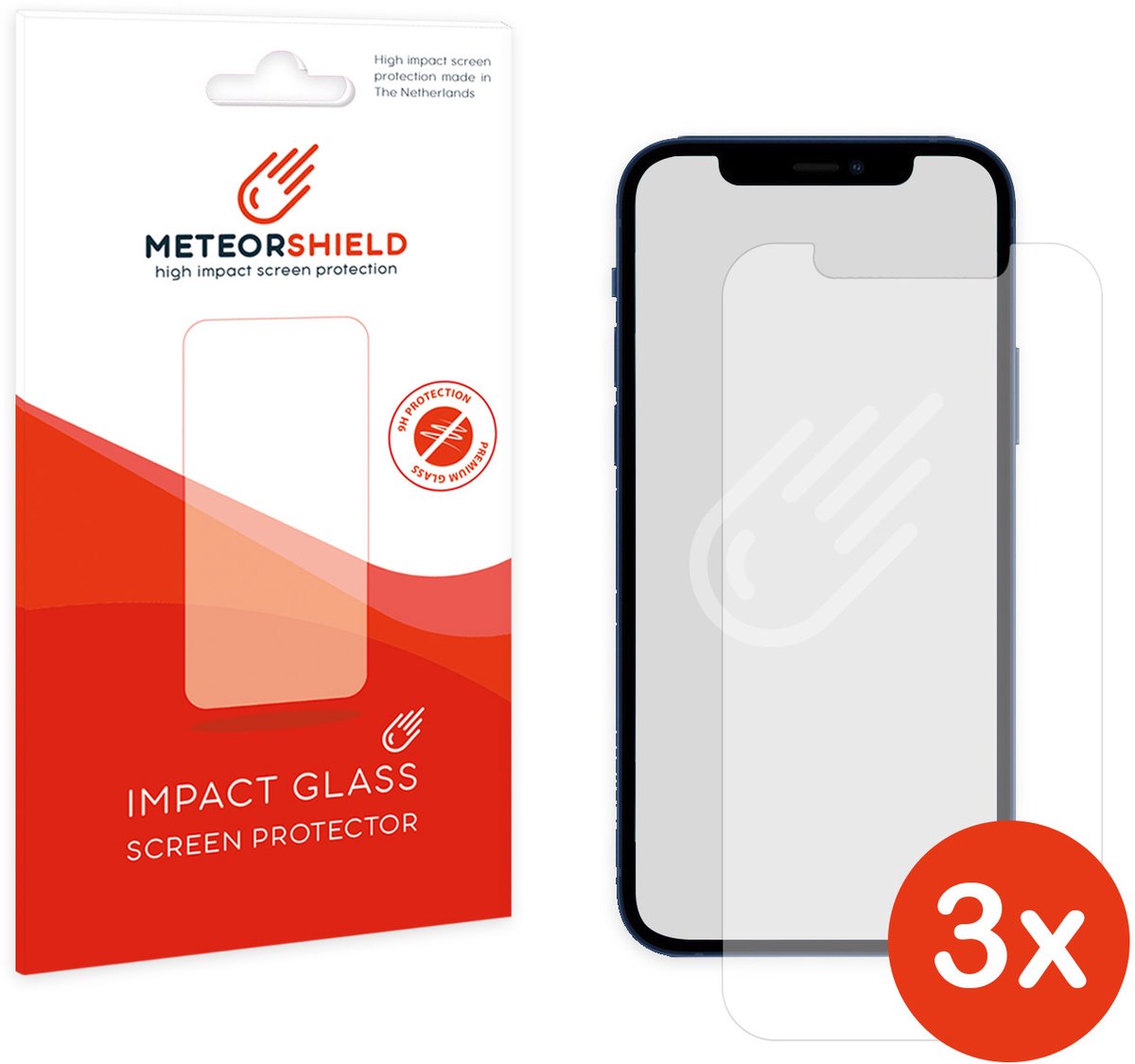 3 stuks: Meteorshield iPhone 12 Pro Max screenprotector - Ultra clear impact glass