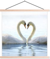 Posterhanger incl. Poster 60x60 cm - Schoolplaat - Zwanen - Hart - Koppel - Textielposter - Blanke latten