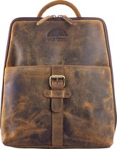WILD WOODS Compacte Leren Dames Rugtas - Backpack / Rugzak - Buffelleer - Vintage Bruin