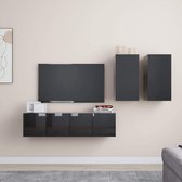 4-delige Tv-meubelset spaanplaat hoogglans zwart