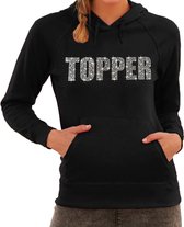 Glitter foute trui met capuchon zwart Topper glitter steentjes/ rhinestones voor dames - Hoodies - Glitter kleding/ foute party outfit M