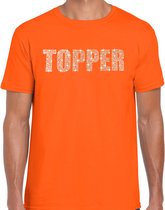 Glitter Topper t-shirt oranje met steentjes/ rhinestones voor heren - Glitter kleding/ foute party outfit M