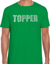 Glitter Topper t-shirt groen met steentjes/ rhinestones voor heren - Glitter kleding/ foute party outfit S