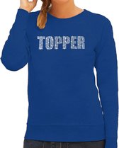 Glitter Topper foute trui blauw met steentjes/ rhinestones voor dames - Glitter kleding/ foute party outfit M