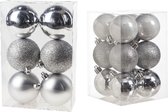 Kerstversiering set mix mat/glans/glitter kerstballen in het zilver 6 en 8 cm pakket - 36x stuks