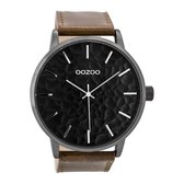 OOZOO Timepieces - Titanium horloge met bruine leren band - C9443
