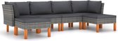 Decoways - 6-delige Loungeset met kussens poly rattan grijs