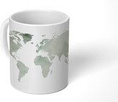 Mok - Wereldkaart - Waterverf - Wit - 350 ML - Beker
