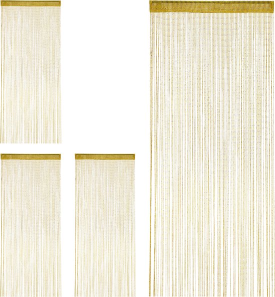 Relaxdays 4x Draadgordijn glitters - deurgordijn - draadjesgordijn - 90 x 245 cm - goud