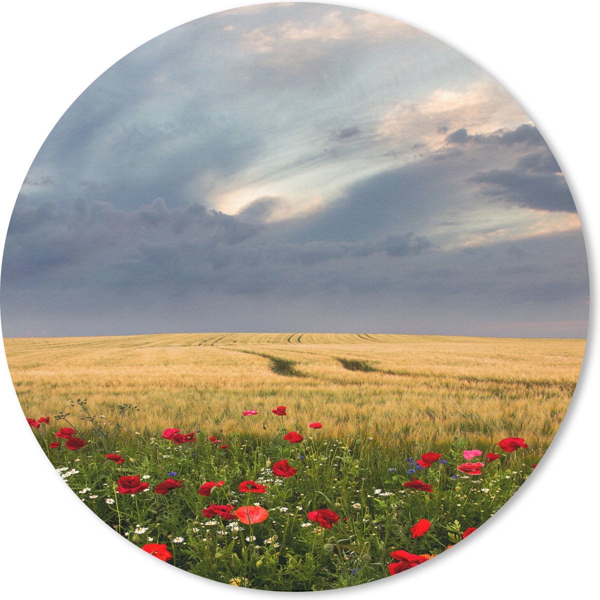 Muismat rond 50x50 cm - Mousepad Bloemen - Tarwe - Wolken - Ronde muismatten