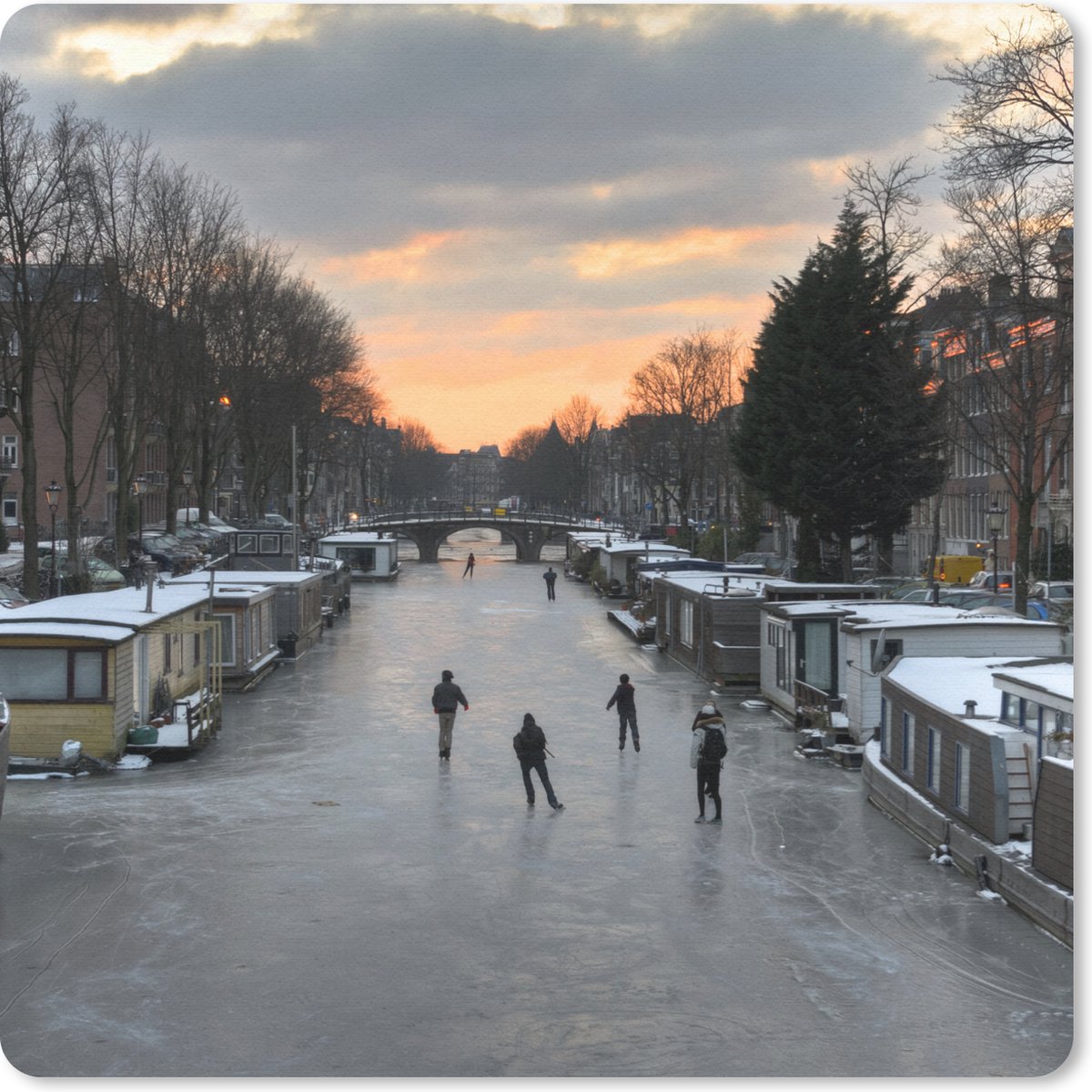 Muismat 20x20 cm - Mousepad Amsterdam - Schaatsen - Winter - Muismatten