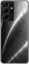 Geschikt voor Samsung Galaxy S21 Ultra hoesje - Metaal print - Zilver - Zwart - Wit - Siliconen Telefoonhoesje