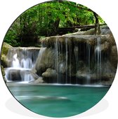 WallCircle - Wandcirkel - Muurcirkel - Meerdere kleine watervallen in het Thaise nationaal park Erawan - Aluminium - Dibond - ⌀ 140 cm - Binnen en Buiten