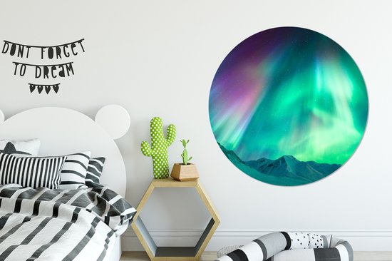 WallCircle - Cercle Mural - Cercle Mural - Aurores Boréales - Berg - Nuit - Aluminium - Dibond - 120x120 cm - Intérieur et Extérieur XXL