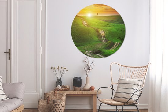 WallCircle - Wall Circle - Wall Circle - Toscane - Soleil - Collines - Aluminium - Dibond - 140x140 cm - Intérieur et Extérieur