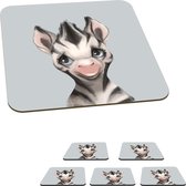 Onderzetters voor glazen - Zebra - Jungle - Grijs - 10x10 cm - Glasonderzetters - 6 stuks