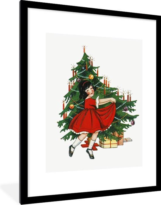 Fotolijst incl. Poster - Kerstboom - Kunst - Kerstballen - Kerstmis - 60x80 cm - Posterlijst - Kerstmis Decoratie - Kerstversiering - Kerstdecoratie Woonkamer - Kerstversiering - Kerstdecoratie voor binnen - Kerstmis