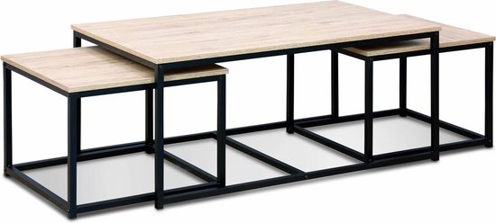 Alice's Garden Tables basses LOFT - Set de 3 - Rétractables - 1x100x60x45cm / 2x50x50x38cm - aspect bois et métal