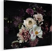 Artaza Glasschilderij - Diverse Bloemen Op Zwart Achtergrond - 100x80 - Groot - Plexiglas Schilderij - Foto op Glas