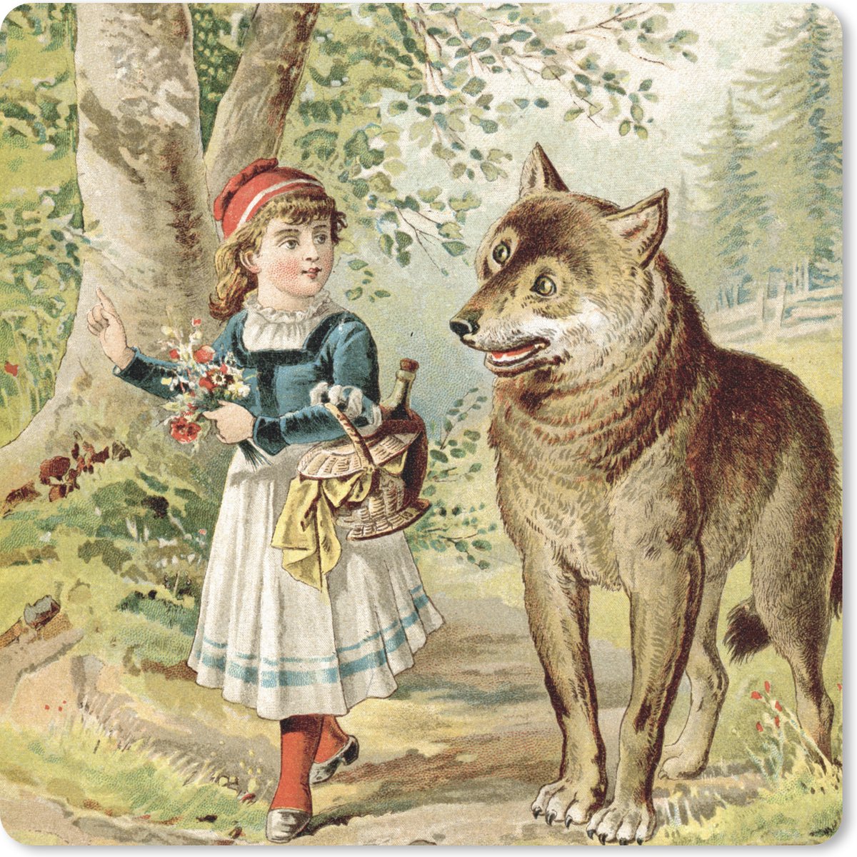 Muismat 20x20 cm - Mousepad Wolf - Roodkapje - Bos - Muismatten