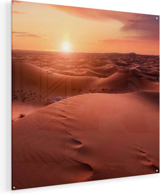 Artaza Glasschilderij - Woestijn in de Sahara bij Zonsondergang - 90x90 - Groot - Plexiglas Schilderij - Foto op Glas