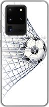 Geschikt voor Samsung Galaxy S20 Ultra hoesje - Een illustratie van een voetbal die het doel in gaat - Jongetjes - Meisjes - Kids - Siliconen Telefoonhoesje