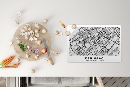 Placemat - Placemats kunststof - Kaart - Den Haag - Zwart - Wit - 45x30 cm - 6 stuks - Hittebestendig - Anti-Slip - Onderlegger - Afneembaar